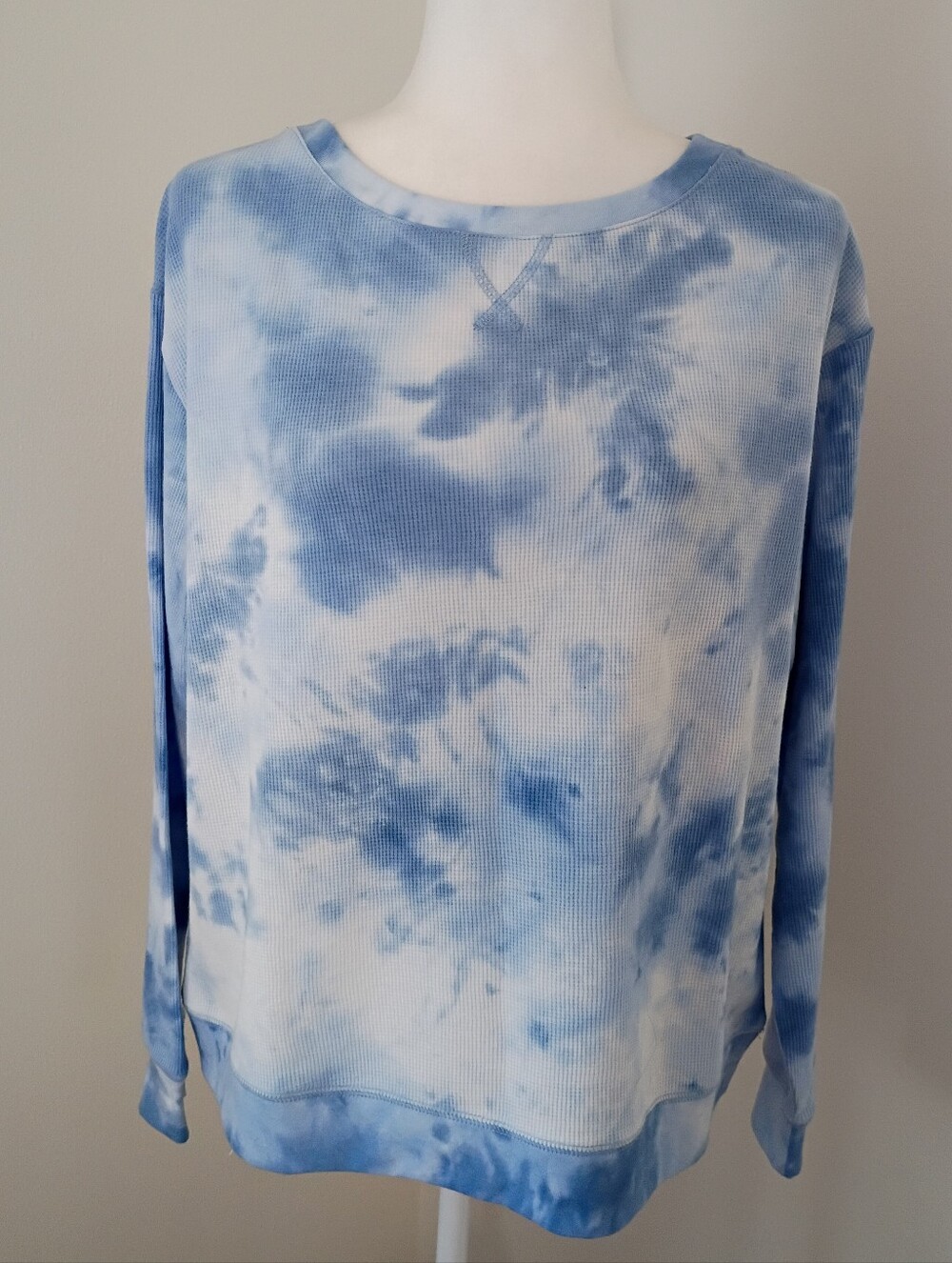 Spendid Waffle Weave Blue Sky Tie Dye Long Sleeve Tee Size S